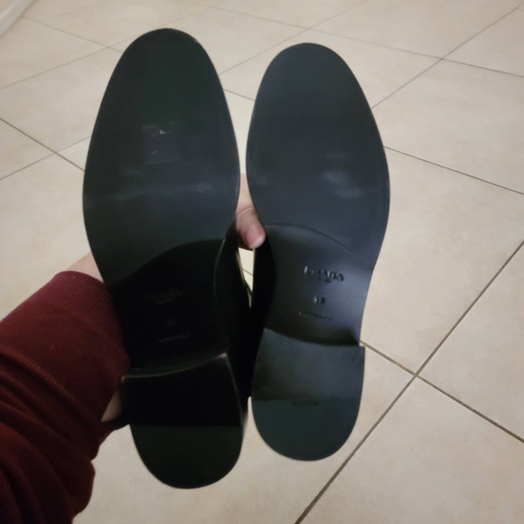 Prada Combat Boots Leather Brogue Lace Up Black Buckle Heeled 39 - Picture 9 of 12